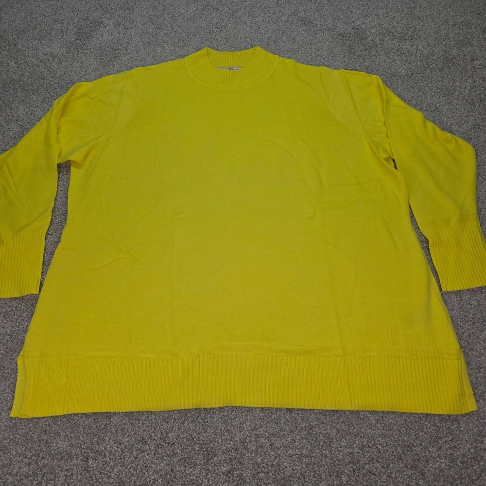Isaac Mizrahi Live Lemonade Yellow Border Stitch Mock Neck Sweater 2X A385375